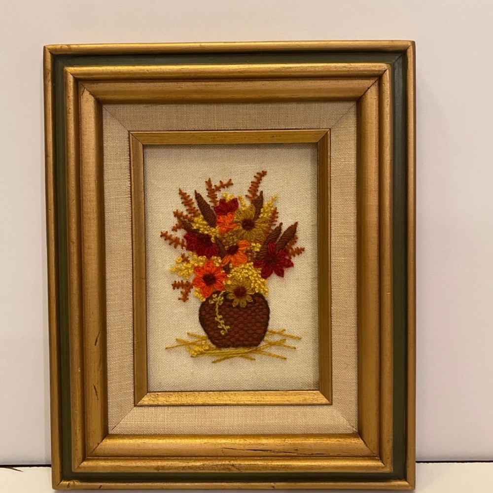 Handmade Flower Bouquet Embroidered Framed Art